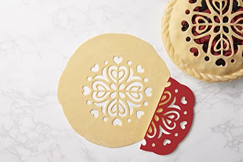 Talisman Designs Pie Top Cutter | Pie Crust Cutter | Pie Decorating Tools | Pie Pastry Baking Accessories | Stencil Crust Cutout | 10-Inch | Hearts Design | Red - style: Pie Top Cutter - Hearts