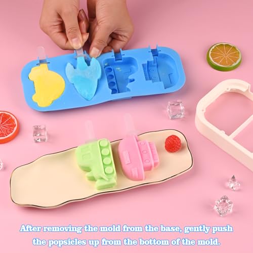 2 Pack Silicone Popsicle Molds, Cars, Ships, Train, Rocket and Dino Shapes - size: 2 Pcs Mini Cartoon - Green & Blue