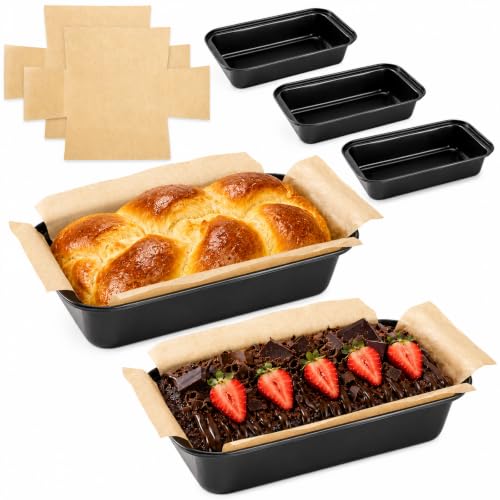 3PCS 9 x 5 Inch Nonstick Loaf Pans with 100PCS Bread Pan Liners Set - color: Black, size: Large 9x5 Inch-3pack