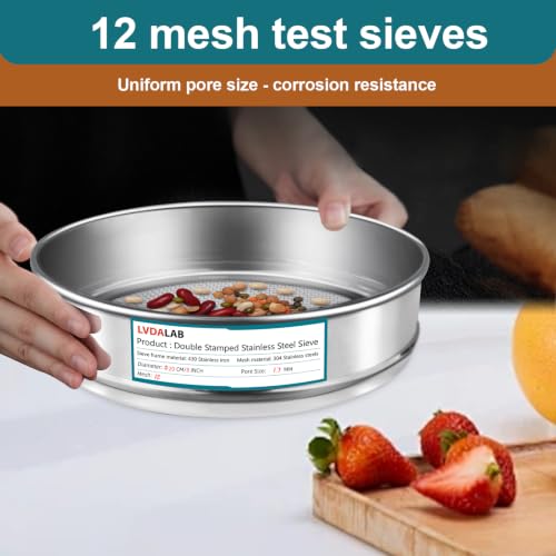 7.9" (20cm) 304 Stainless Steel Lab Sieve, 12 Mesh (1.7mm) Screen Sifter - size: 12Mesh(1.7mm)/Ф7.9in