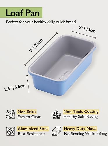 LeGourmet Nonstick Bread Loaf Pan 9 X 5 Inch, Ceramic Coating, Non-Toxic, Rust Resistant Aluminized Steel, Perfect 1 lb Baking Dish for Meatloaf, Pound Cake & Brownie (Cyan) - color: Cyan