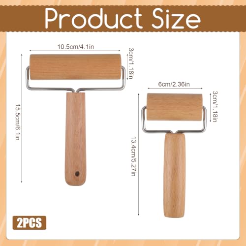 2Pcs Small Dough Roller with Handle, Wooden T-Shape Non-Stick Rolling Pin