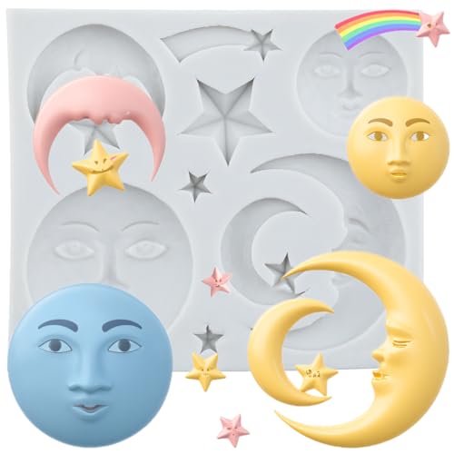Sun Moon Face Silicone Molds Sun and Moon Face Star Fondant Mold - color: Style E
