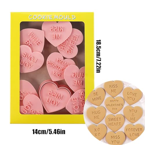 Heart Cookie Cutter Set, 10 Pcs 3D Pressable Biscuit Cutter and Stamps, Valentine's Day Cookie Molds Wedding Party DIY Cake Decorating Kit (B10) - color: B10