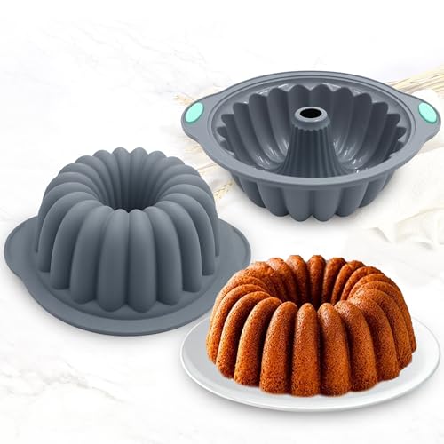 Tongjude 4 Pieces Silicone Fluted Tube Cake Pans, 10 Cups Tube Baking Pan, Jello Mold, Silicone Molds for Homemade Cake, Bread and Jello, Non-Stick, Grey - size: 4pcs fluted tube cake pans (10 Cups)