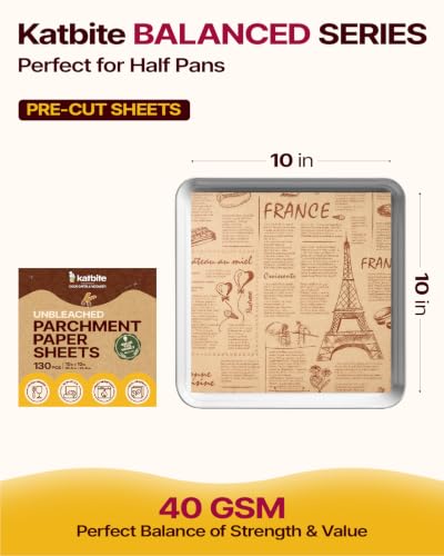 Katbite 130Pcs 10 Inch Sandwich Wrapping Paper, Heavy duty Deli Paper, Greaseproof & Non-stick Parchment Paper, Pre-cut Unbleached Parchment Paper is Perfect for Wrap Bread, Burger and Sandwich - size: 10x10 Inch 130 Pcs