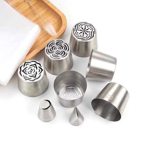 19 Pcs Stainless Steel Extra Large Russian Tulip Icing Tips Kit for Baking - color: SILVER SET9