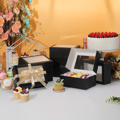 COTOPHER 30Pcs Cookie Boxes with Ribbons, 9x6x3 Inch Black Bakery Boxes - color: Black