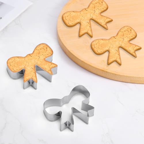 2pcs Bow Cookie Cutter, Mini Stainless Steel Cute Bow Shaped Cookie Cutter Small Metal Bowknot Ribbon Biscuit Mold Shaper for Baking Cracker Making Supplies