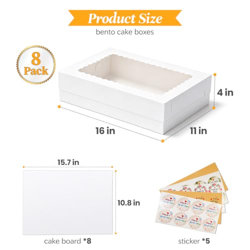 COTOPHER 16x11x4 In Rectangular Cake Boxes, 16pcs Bakery Boxes with Window - color: White, size: 16x11x4inch