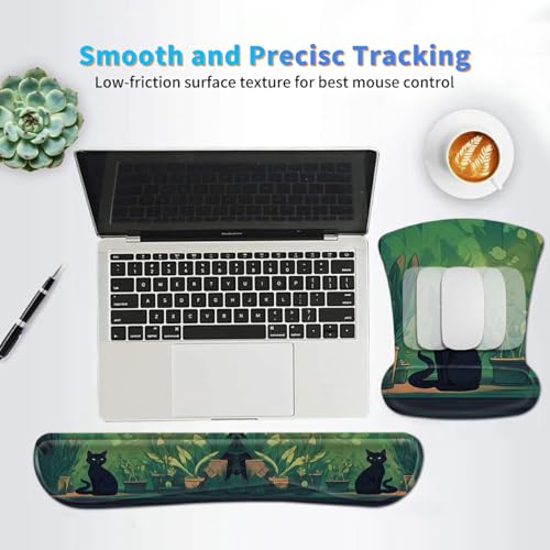 3Pcs Ergonomic Memory Foam Keyboard Wrist Rest Pad Set, Black Cat Leaf - color: Black Cat Leaf
