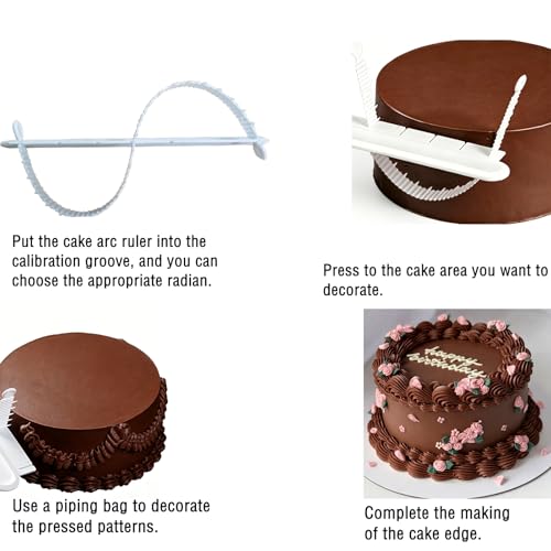 4pcs Stainless Steel Cake Scraper Smoother Cake Arch Guide Tool Double-Sided Cake Scraper with Patterned Edge Butter Cream Metal Scraper Fondant Cake Arc Ruler Cake Decorating Tools