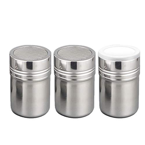 Set of 3Pcs Powder Sugar Shaker with Lid,Stainless Steel Fine Mesh Shaker, for Sifter Cocoa,Cinnamon Powder,Icing Sugar,Chocolate Coffee (Medium) - size: Medium