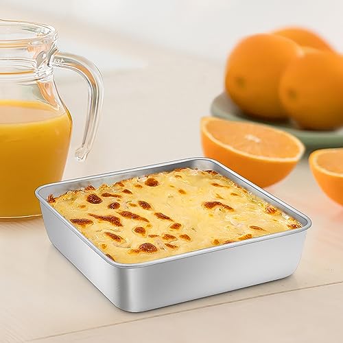 TeamFar Square Cake Pan, 6 Inch Stainless Steel Square Baking Pan Set of 2