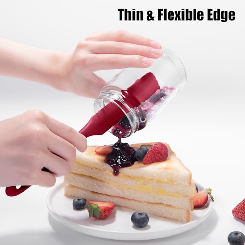 Doosu Silicone Jar Scraper Spatula Long Handle for Peanut Butter (Red) - color: Red, size: 9.7in (jar spatula)