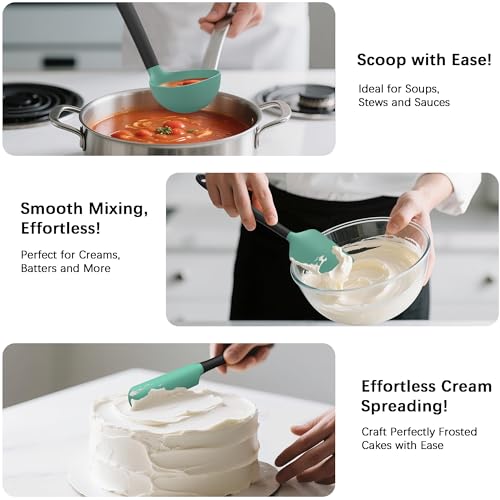 Coukre Silicone Kitchen Cooking Utensils Set, Heat Resistant, 14-Piece - color: AquaGreen