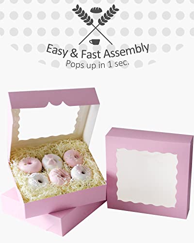 qiqee Auto-pop up Lavender Pie Boxes with Window 10x10x2.5 inch 30Packs Cookie Donut Bakery Box - color: Lavender, size: 10"x10"x2.5"/30 Pcs