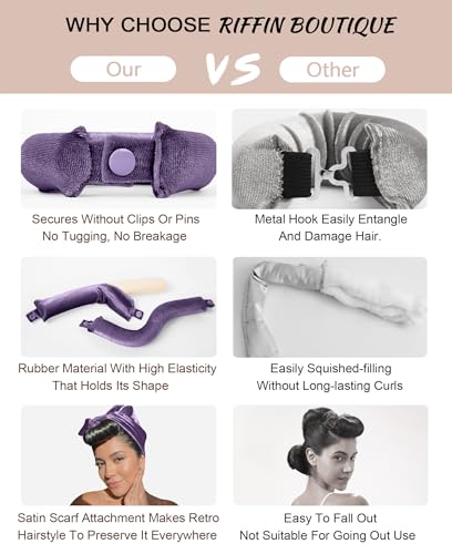 Littles Heatless Curls Overnight Rods Velvet Hair Curler to Sleep in No Heat Heatless Curling Iron Foam Sponge Flexi Rods Hair Rollers for Long Short Hair Care Styling Tools - color: Plum