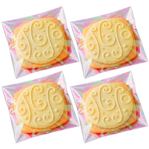 200Pcs Iridescent Cookie Bags,Self Sealing Cellophane Treat Bags - color: Iridescent-pink, size: 5.5 x 5.5 inch