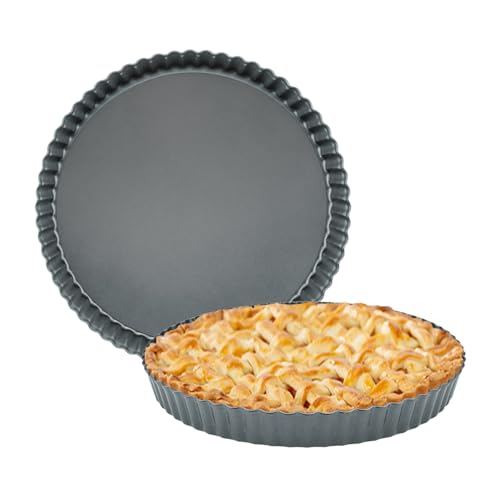 2 Pack Tart Pan 9 Inch with Removable Bottom, Non-Stick Carbon Steel Pie Pan, Quiche Baking Dish Mold for Cake Cookie, 9 Inch - color: 9 Inch