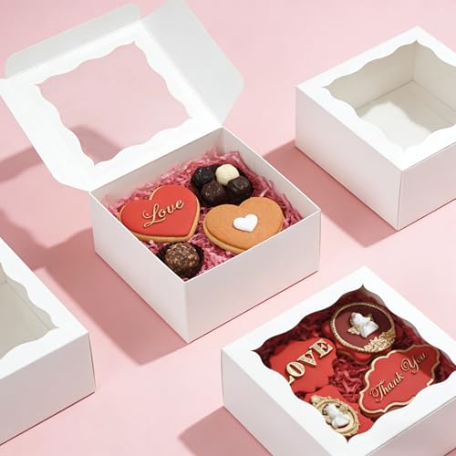 100pcs Cookie Boxes 5x5x2.5 Inch Bakery Boxes with Window Treat Box