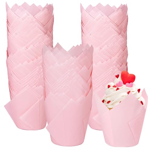 250Pcs Tulip Cupcake Liners,Parchment Paper Cupcake Liner in Standard Size - color: Pink