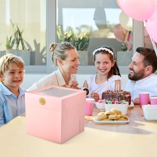 12Pcs Cake Boxes, 10x10x10 Inches Tall Cake Boxes with Window, Pink - color: Pink, size: 10x10x10inch