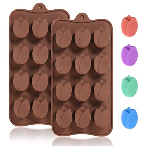 Mini Flower Chocolate Molds, 2 Pcs Silicone Molds with Tulip Shapes for Making Chocolate/Candy/Gummy/Jelly, Food Grade Candy Mold with 12 Cavities Mini Tulips for Fruit Snacks - color: Tulip