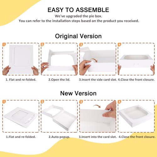 Moretoes 45pcs Pie Boxes 12x12x2.5 Inches White Bakery Boxes with Window