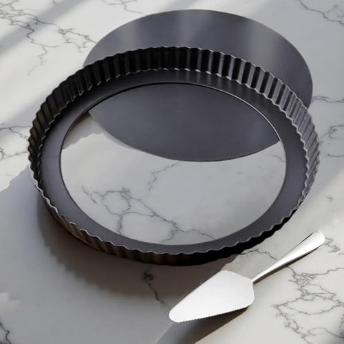10 Inch Round Quiche Pans with Pie Server. Removable Bottom, Non-Stick Coating, Rugged Carbon Steel for Tart Quiche Pie Cake Baking. Gift for Women Wife Christmas Thanksgiving Party Festival - size: 10IN*1.2IN