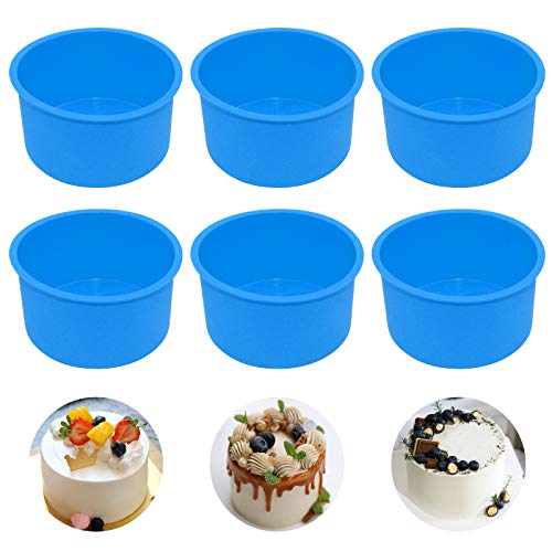 Silicone Mini Round Cake Molds, 4 Inch, Blue, Reusable, Non-Stick, Microwave, Oven, Freezer Safe - color: Blue