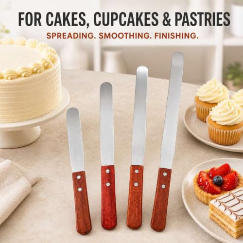 4-Piece Straight Icing Spatula Set, Stainless Steel Cake Tools Set