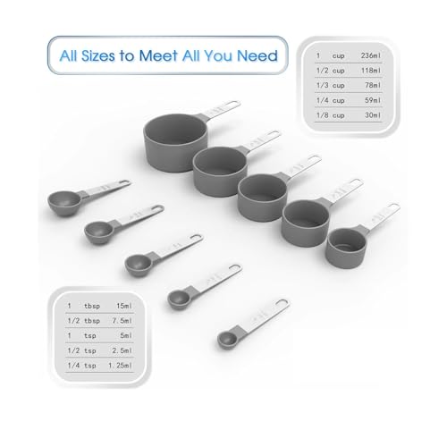 10Pcs Measuring Cups & Spoons Set, Stackable Cups and Spoons, Nesting Measure Cups with Stainless Steel Handle, Kitchen Gadgets for Cooking & Baking (Gray) - color: Gray