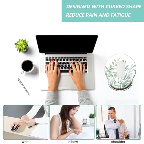 Mouse Pad with Wrist Support, Ergonomic Mouse Pad with Memory Foam Wrist Rest Cushion, Non-Slip Rubber Base Gaming Mice Pad for Home Office Computer Laptop, Green Leaves - color: M33-Green leaves