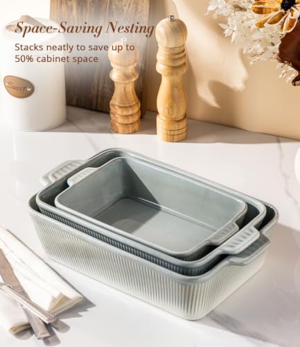 TheTerra Casserole Dishes for Oven, Ceramic Baking Dish Set of 3 - color: Desert Sage