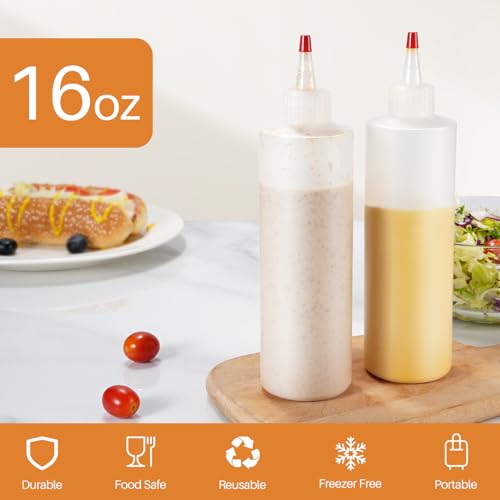 Sopito Squeeze Bottles, 16oz Plastic Condiment Squeeze Bottles with Labels & Funnels & Brusher for Liquids Sauces Ketchup Oil, 3 Pack - size: 3