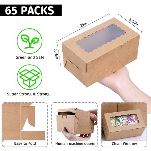 65 PCS Bakery Boxes with Window Brown - 6.29x3.54x2.95 Inches Cookie, Pastry, Treat, Cupcake, Cake, Dessert Boxes, Small Gift Boxes for Party, Business(Kraft) - color: Kraft