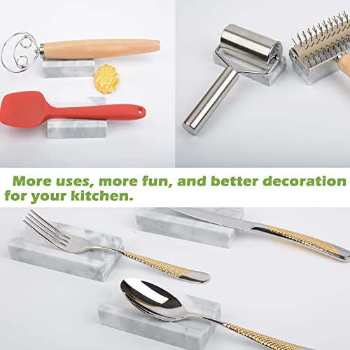 Marble Rolling Pin Holder,Rolling Pin Display Rack,Suitable for Storing Rolling Pin,Pizza Roller,Spoon,Knive,Fork and Other Kitchen Utensils,Set of 2(White Grey) - color: White Grey