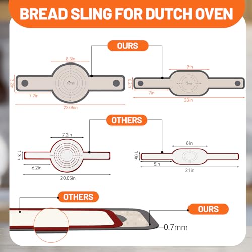 HOTEC 2 Pcs Silicone Bread Sling for Dutch Oven, 0.7MM Thickened Heat Resistant to 500°F Non-Stick Baking Mat with Long Handle Easy to Transfer Sourdough Bread, Dutch Oven Liners Baking Supplies - color: 2pcs: Grey