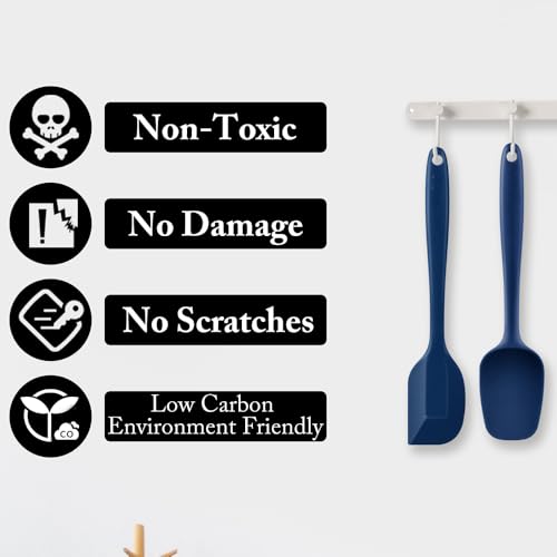 2-Pack Silicone Spatulas Set, 10-Inch High Heat Resistant Non-Stick Rubber Spatulas for Baking, Cooking, and Mixing – Dishwasher Safe (Blue) - color: Blue