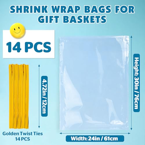 14 Pcs Shrink Wrap Bags, 24 x 30in Shrink Cellophane Bags for Gift Baskets - color: 24in x 30in-14pcs