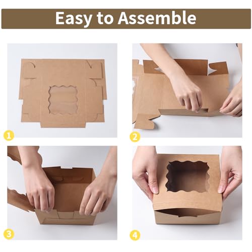 36 pcs 6x6x3 Inches Small Cake Box with Window, Bakery Pastry Cookie Boxes, Mini Pie for Pastry,Dessert,Strawberries,Chocolates, Cupcakes with paper stickers (Brown) - color: Brown/36pcs