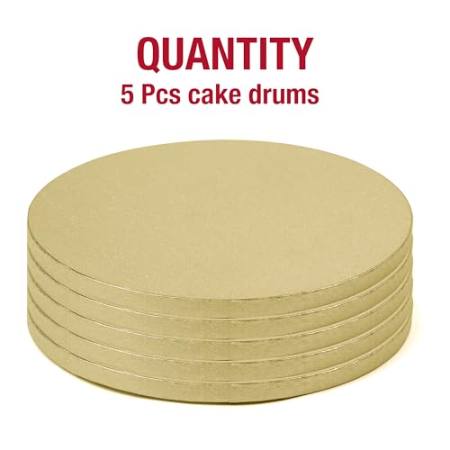 5Pcs 10 Inch Gold Round Cake Boards, 1/2inch Thick Sturdy Cake Drums with Smooth Straight Edges, Waterproof & Oil-Proof (Gold, 10") - color: Gold, size: 10"