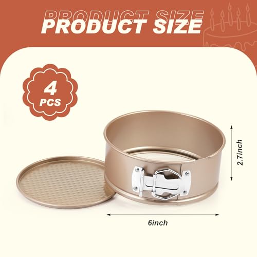 4 Pcs 6 Inch Nonstick Springform Cheesecake Pan with Removable Bottom - color: Champagne Gold, size: 6 Inch