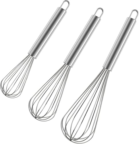 Stainless Steel Whisk Set, 3 Packs Balloon Whisk for Cooking, Whisking, Blending (8",10",12")