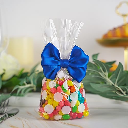 AIMUDI Royal Blue Satin Ribbon Twist Ties & Bows for Treat Bags, Crafts, Gift Wrapping, Cake Pops & Wedding Favors - 24 Counts - color: Royal Blue
