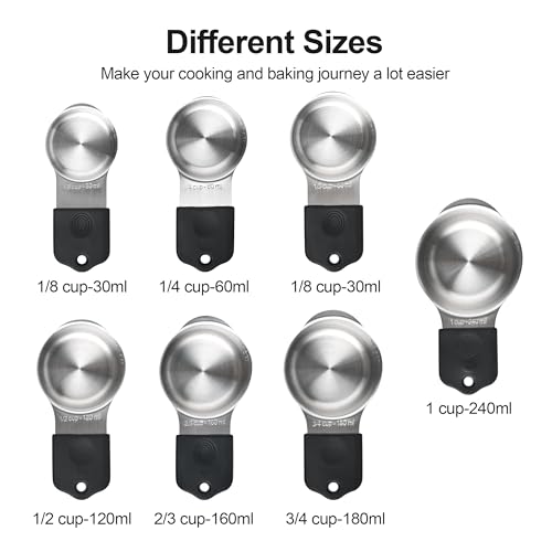 Magnetic Measuring Cups and Spoons Set 16, Metric & US Stainless Steel Measuring Cups and Spoons Set for Dry & Liquid, Metal Measure Cups & Spoons & Leveler for Kitchen&Baking, Black