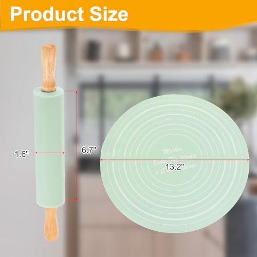 uxcell 6.7 Inch Silicone Rolling Pin and Pastry Baking Mat Set Mint Green - color: Mint Green