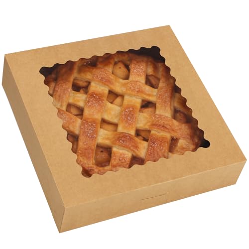 Moretoes 5pcs Auto-Popup Pie Boxes, 10x10x2.5 Bakery Boxes with Window