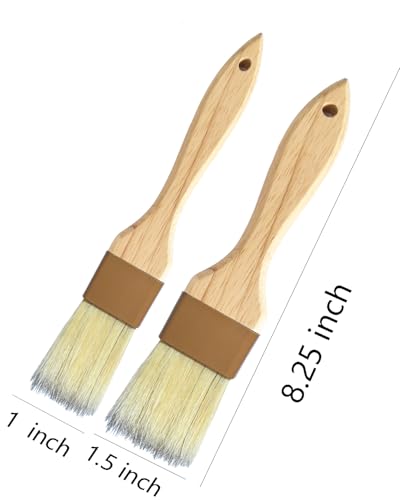 Pastry Basting Brush Natural Bristle - Food Grade Wooden Handle, Heat Resistant, Non-Shedding & Durable Kitchen Utensils for Cooking, Baking, Butter, BBQ, Oil Sauce & Egg Wash (1", 1.5", 3 Pack) - color: burlywood